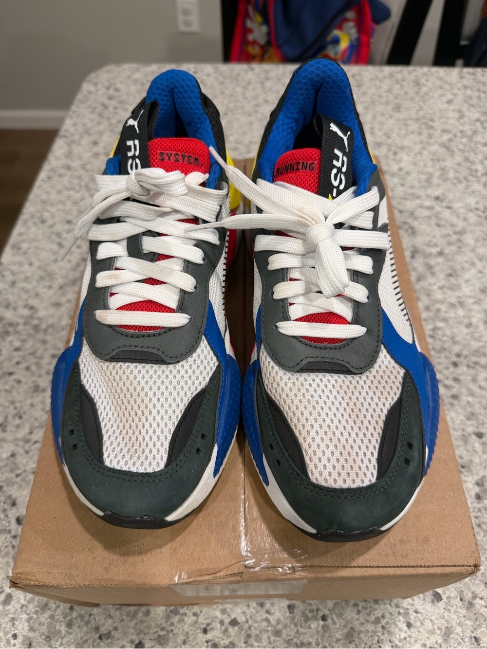 Puma Men’s White, Blue, Gray & Red Mesh Sneakers